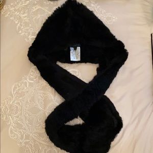 Jocelyn rabbit fur black Infinity scarf w hood